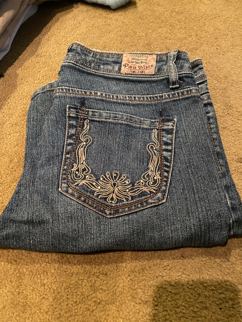 Paris Blues Jeans Denim 90’s Y2K Embroidery size 9 wide leg